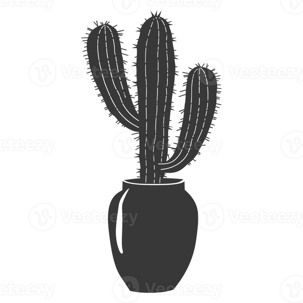 AI generated Silhouette cactus plant in the vase black color only png