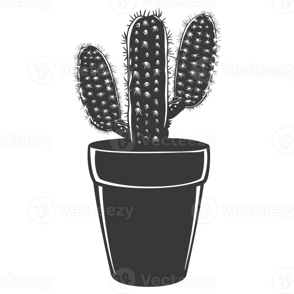 AI generated Silhouette cactus plant in the vase black color only png