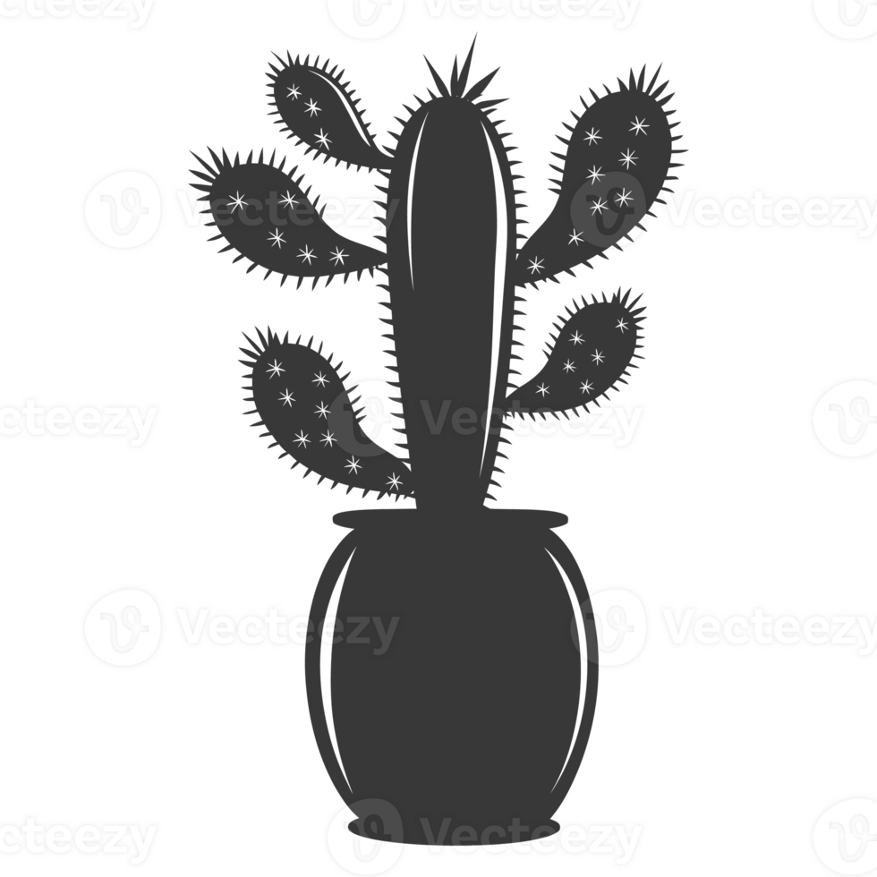 AI generated Silhouette cactus plant in the vase black color only png