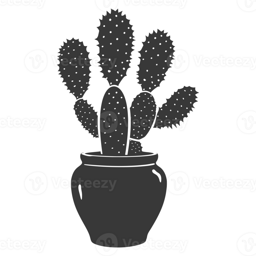 AI generated Silhouette cactus plant in the vase black color only png