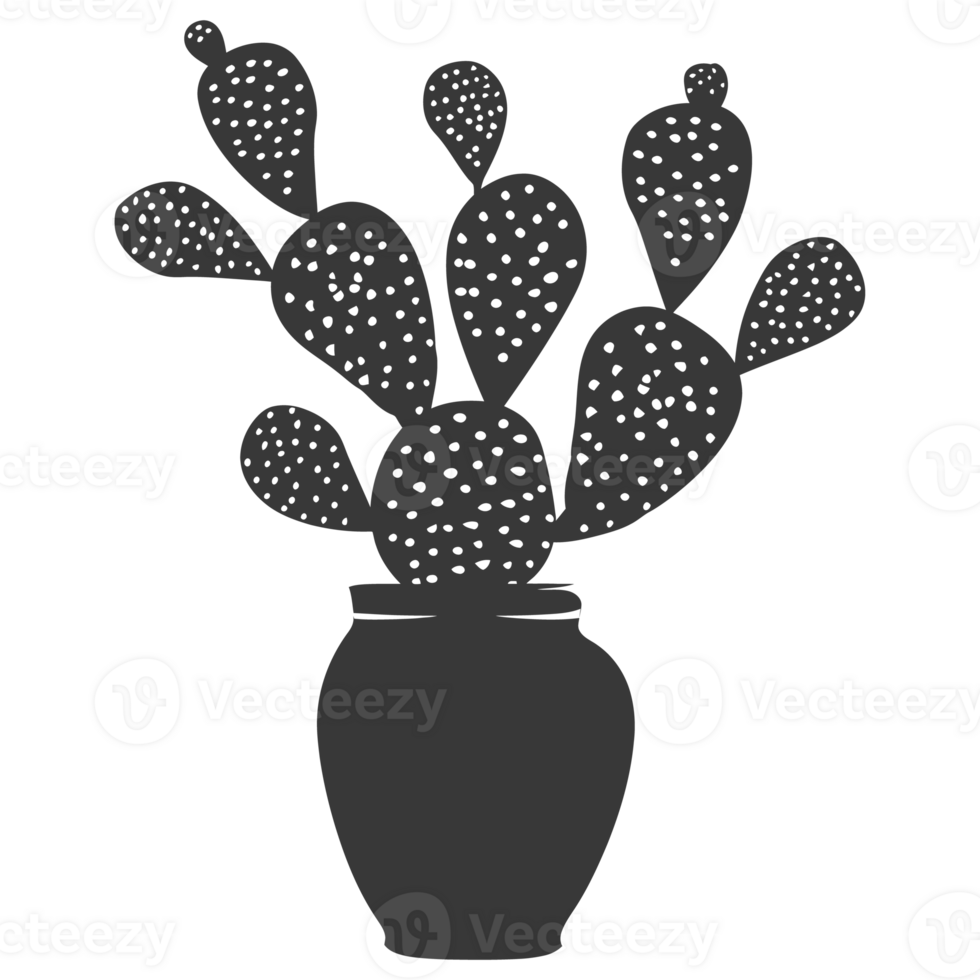 AI generated Silhouette cactus plant in the vase black color only png