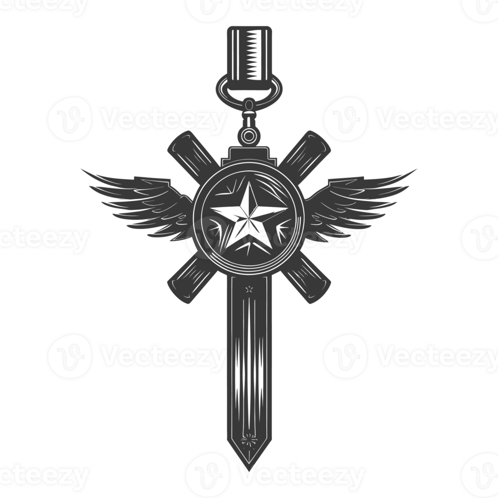 AI generated Silhouette war medal of honor black color only png