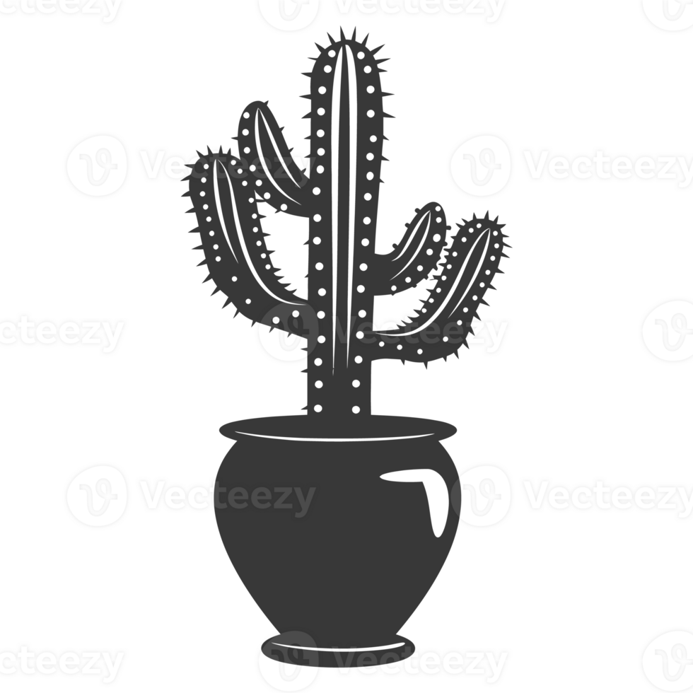 AI generated Silhouette cactus plant in the vase black color only png