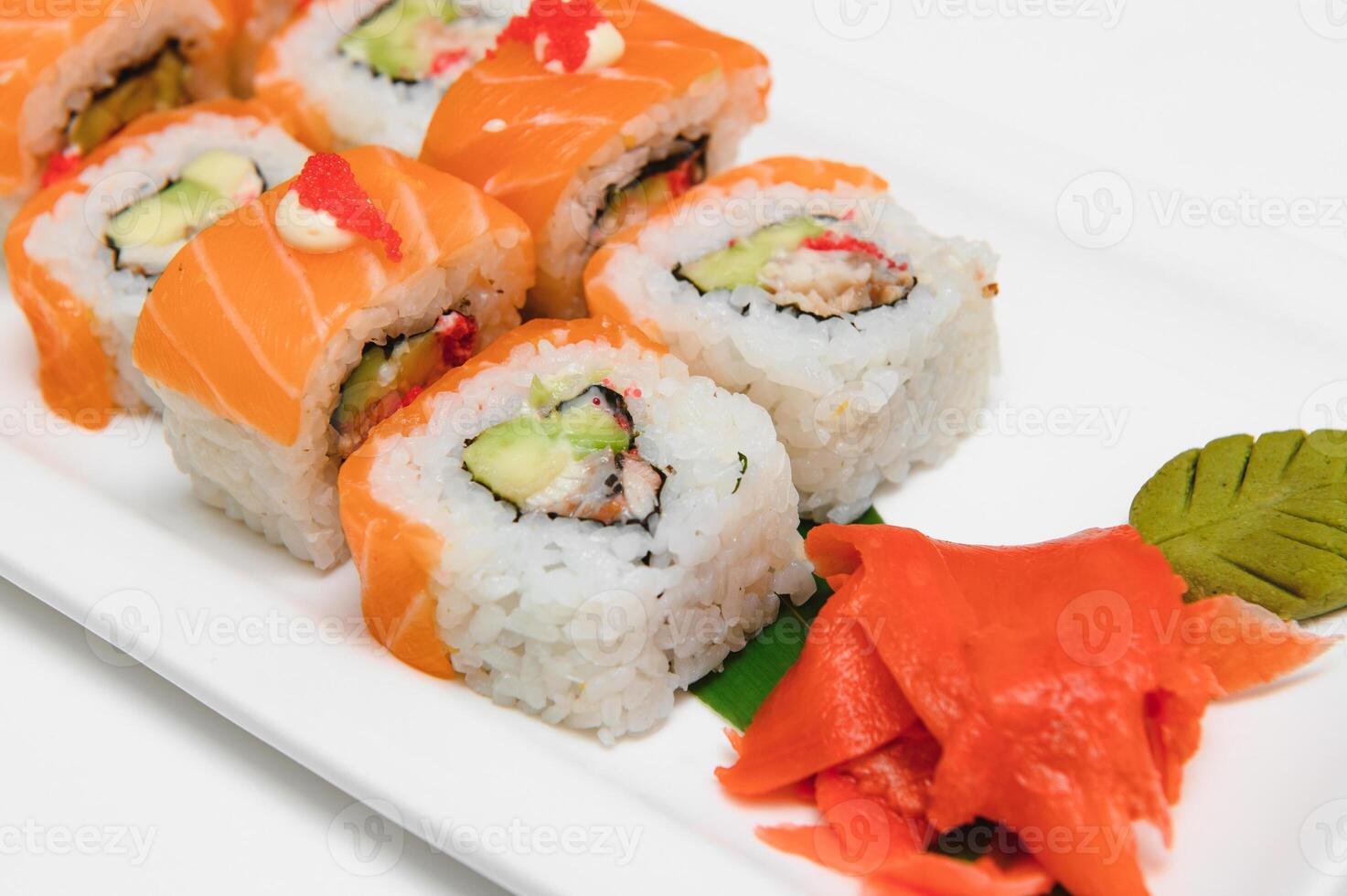 Japanese seafood sushi , roll on a white background photo