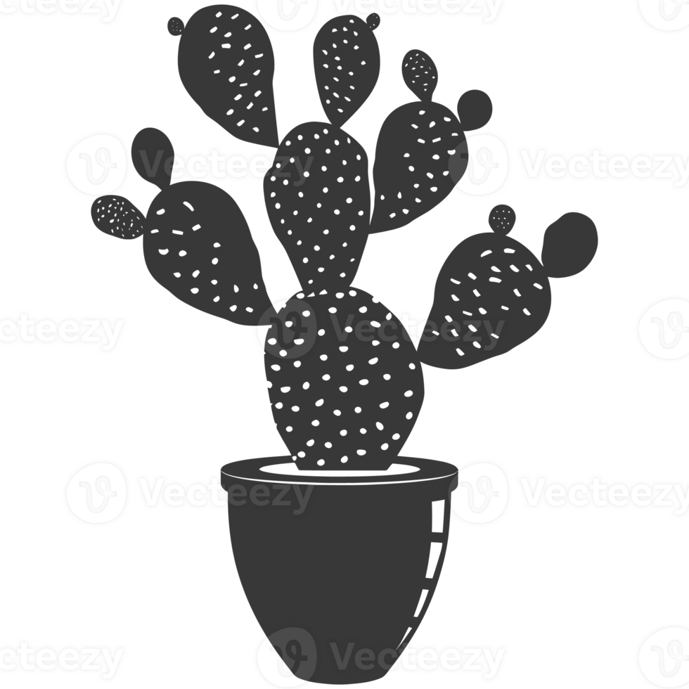 AI generated Silhouette cactus plant in the vase black color only png