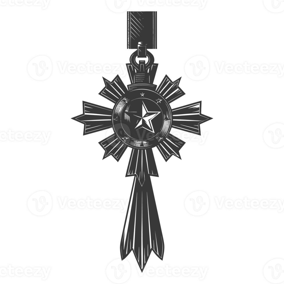 AI generated Silhouette war medal of honor black color only png