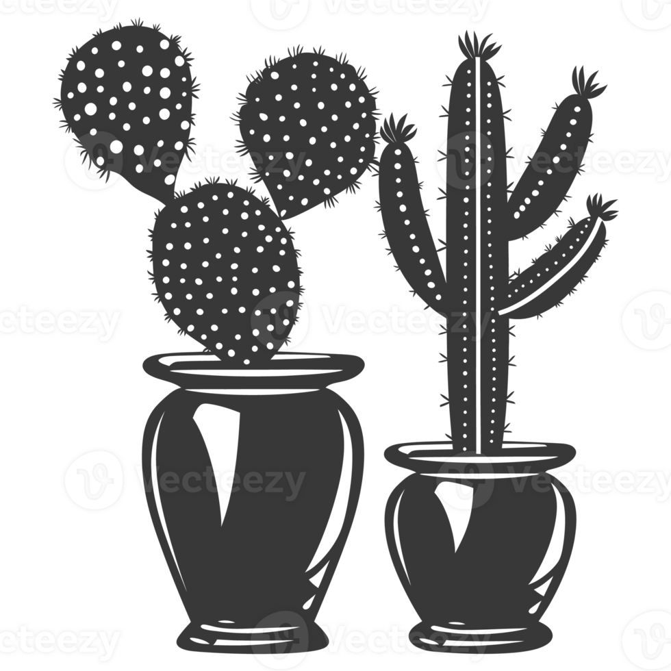 AI generated Silhouette cactus plant in the vase black color only png