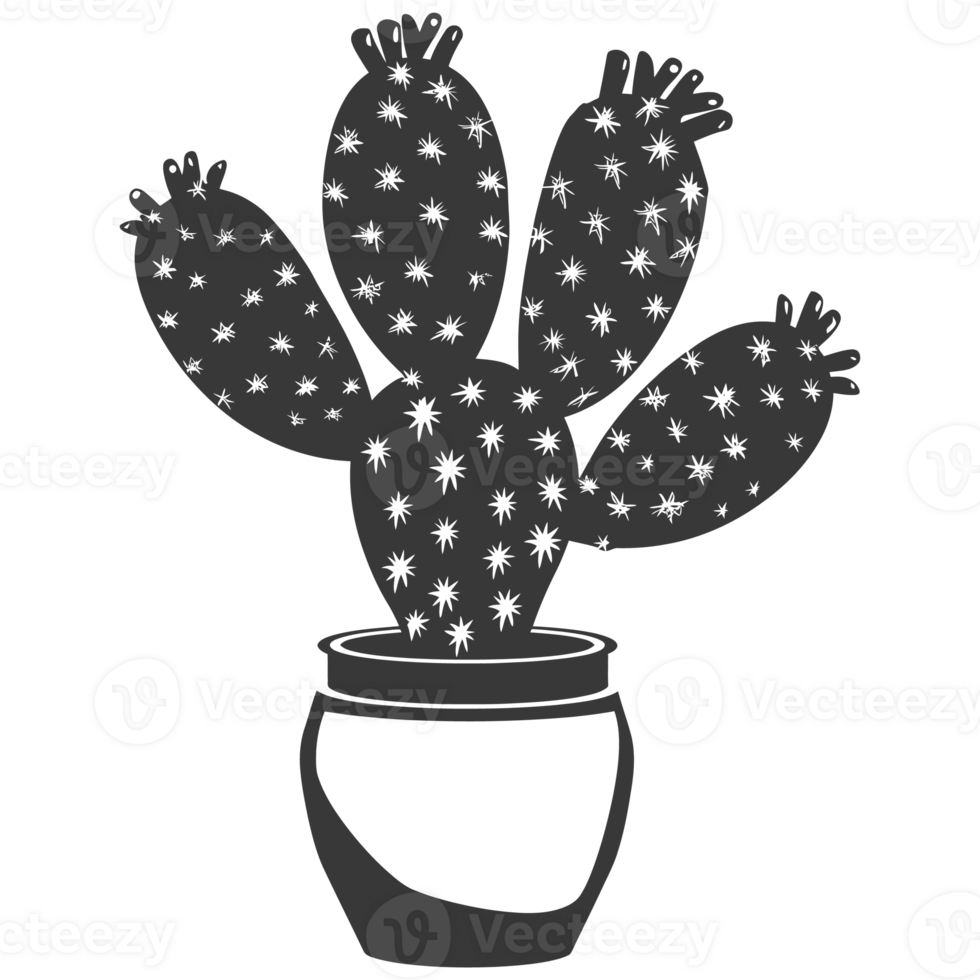 AI generated Silhouette cactus plant in the vase black color only png