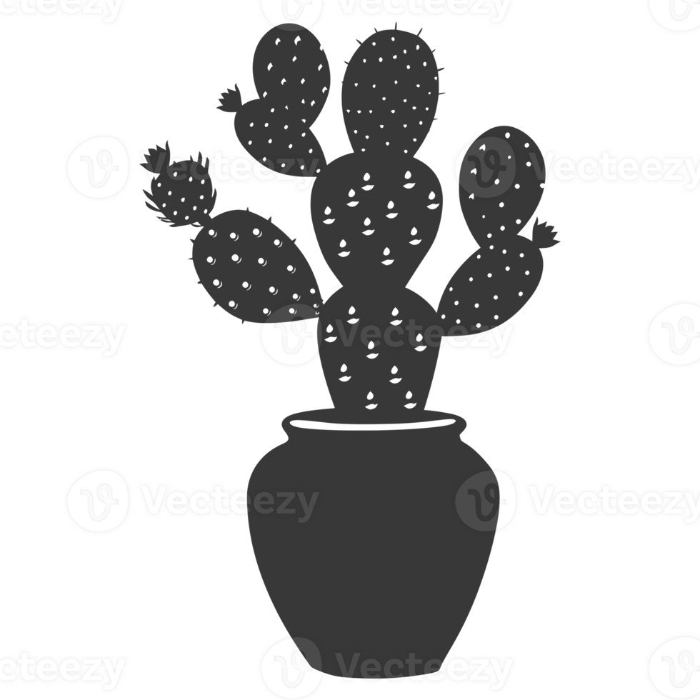 AI generated Silhouette cactus plant in the vase black color only png