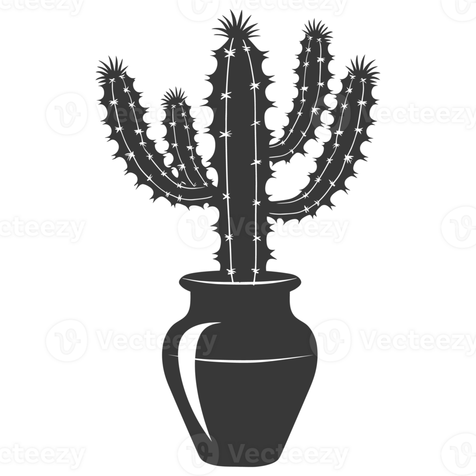 AI generated Silhouette cactus plant in the vase black color only png