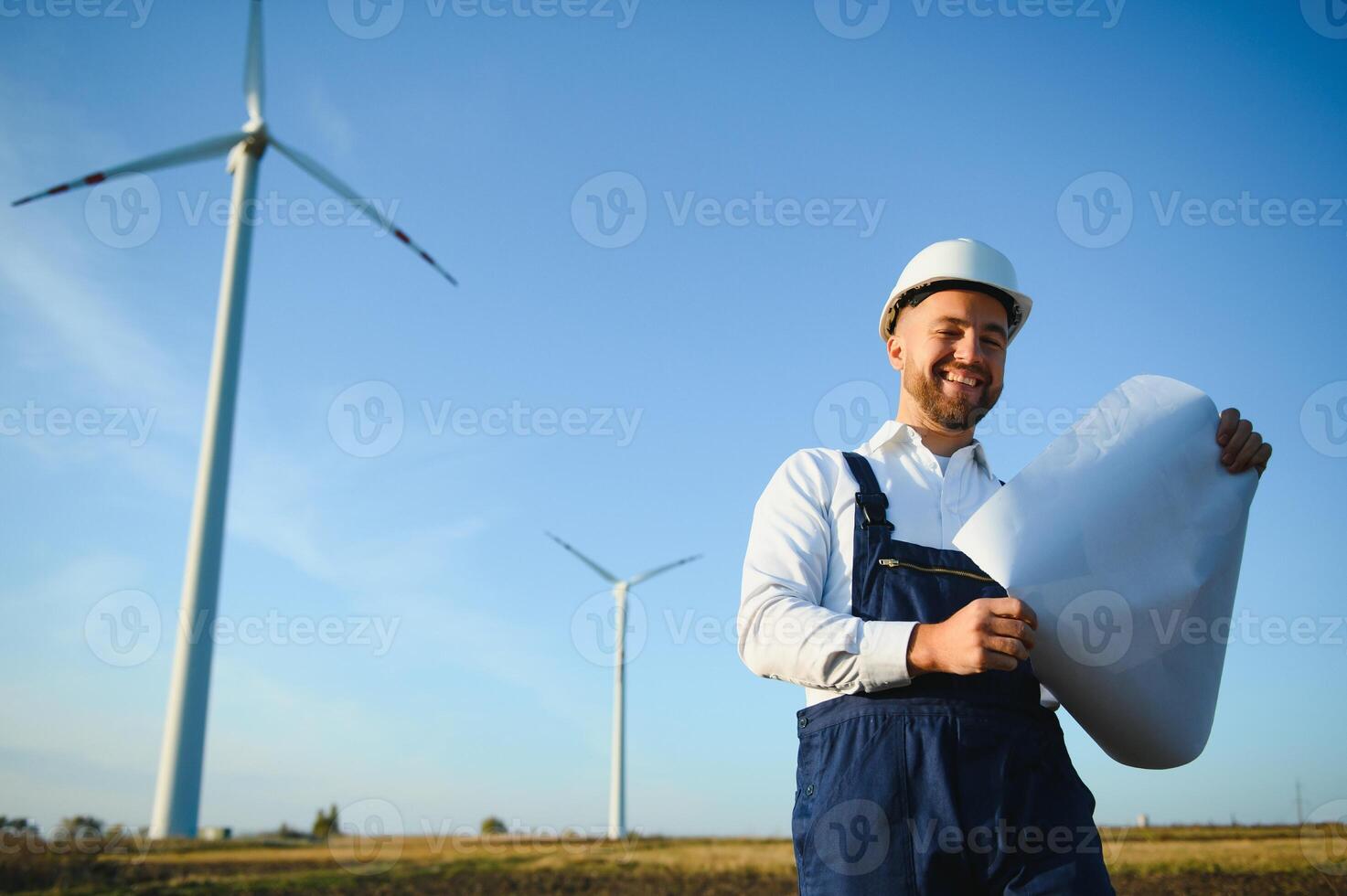 Windmill engineer inspection and progress check wind turbine photo