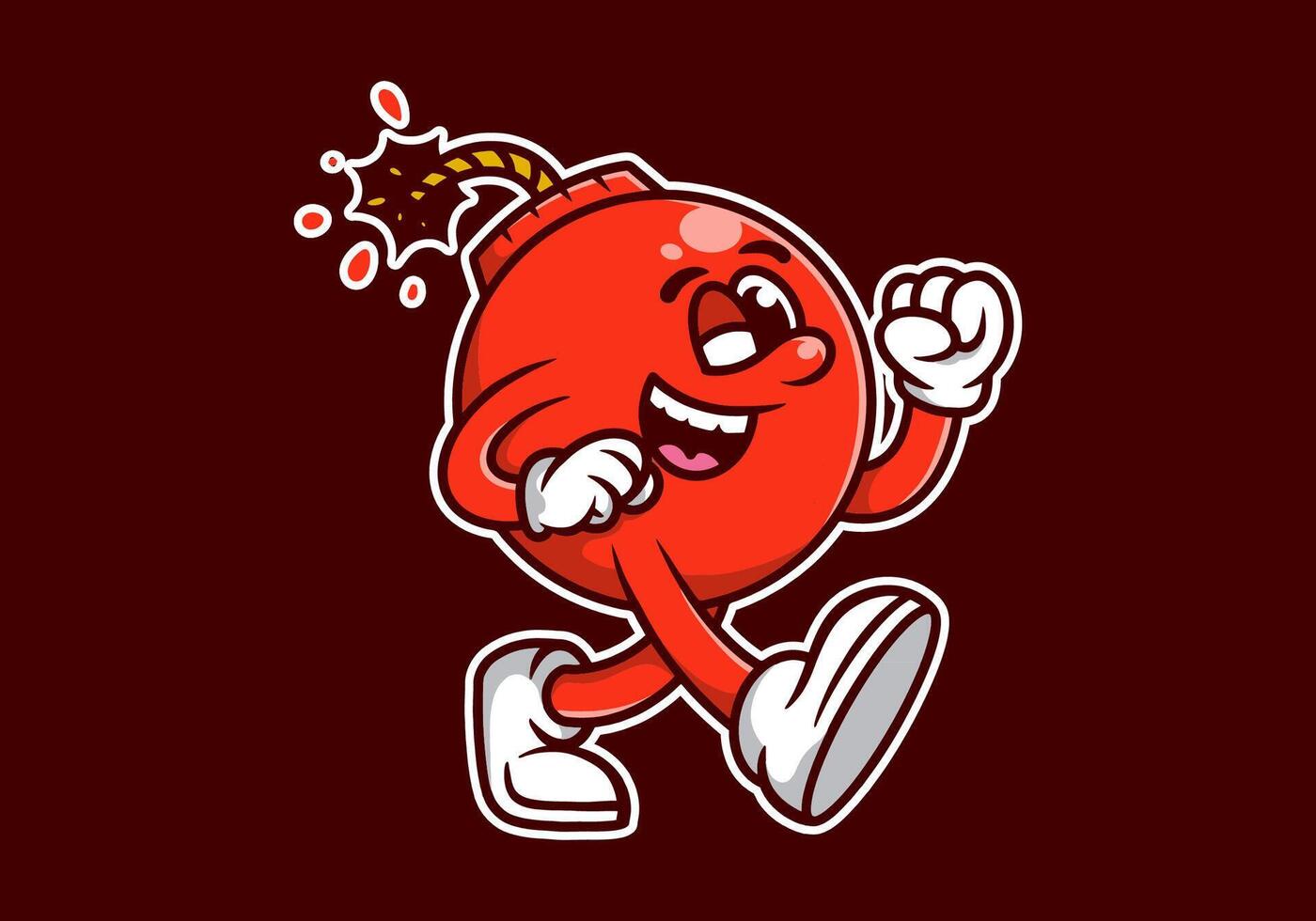 Mascot character design of walking bomb character in red color vector