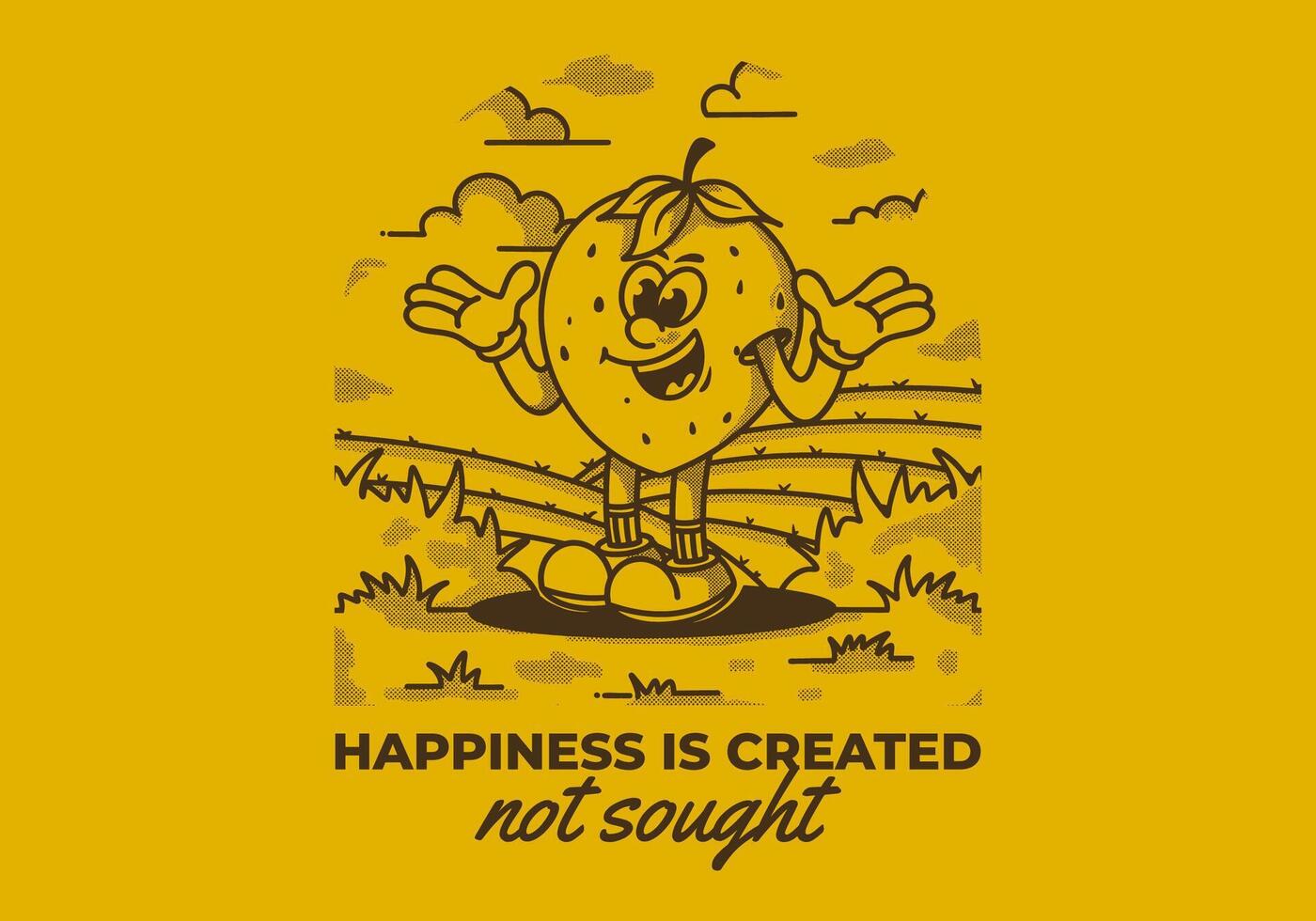 felicidad es creado no buscado. personaje de un contento fresa en el jardín vector