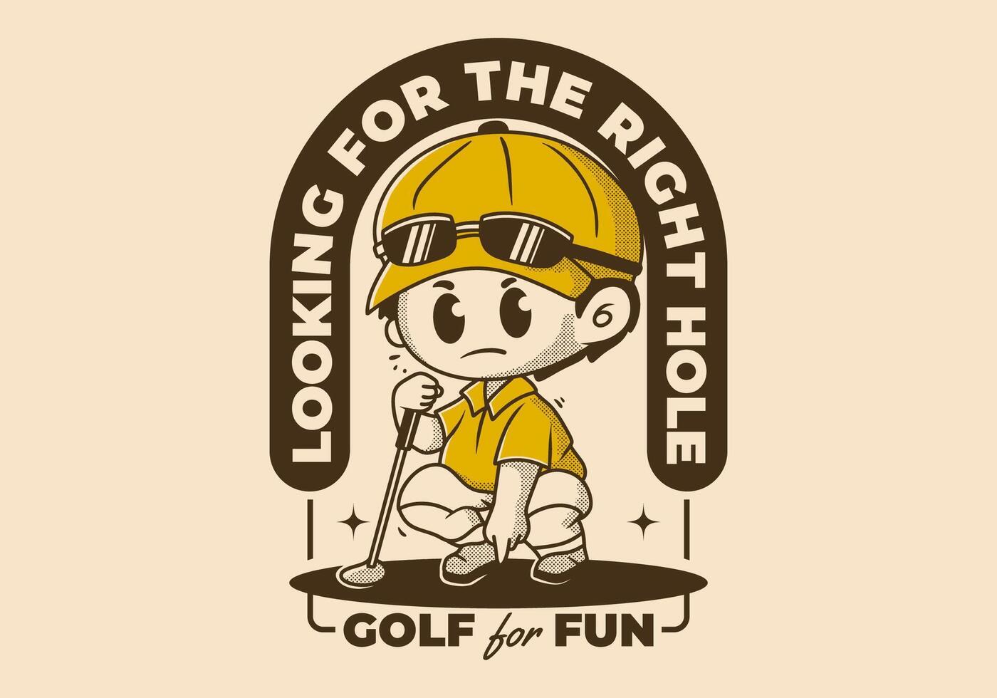 Looking for the right hole. Character illustration of a guy holding a golf stick vector
