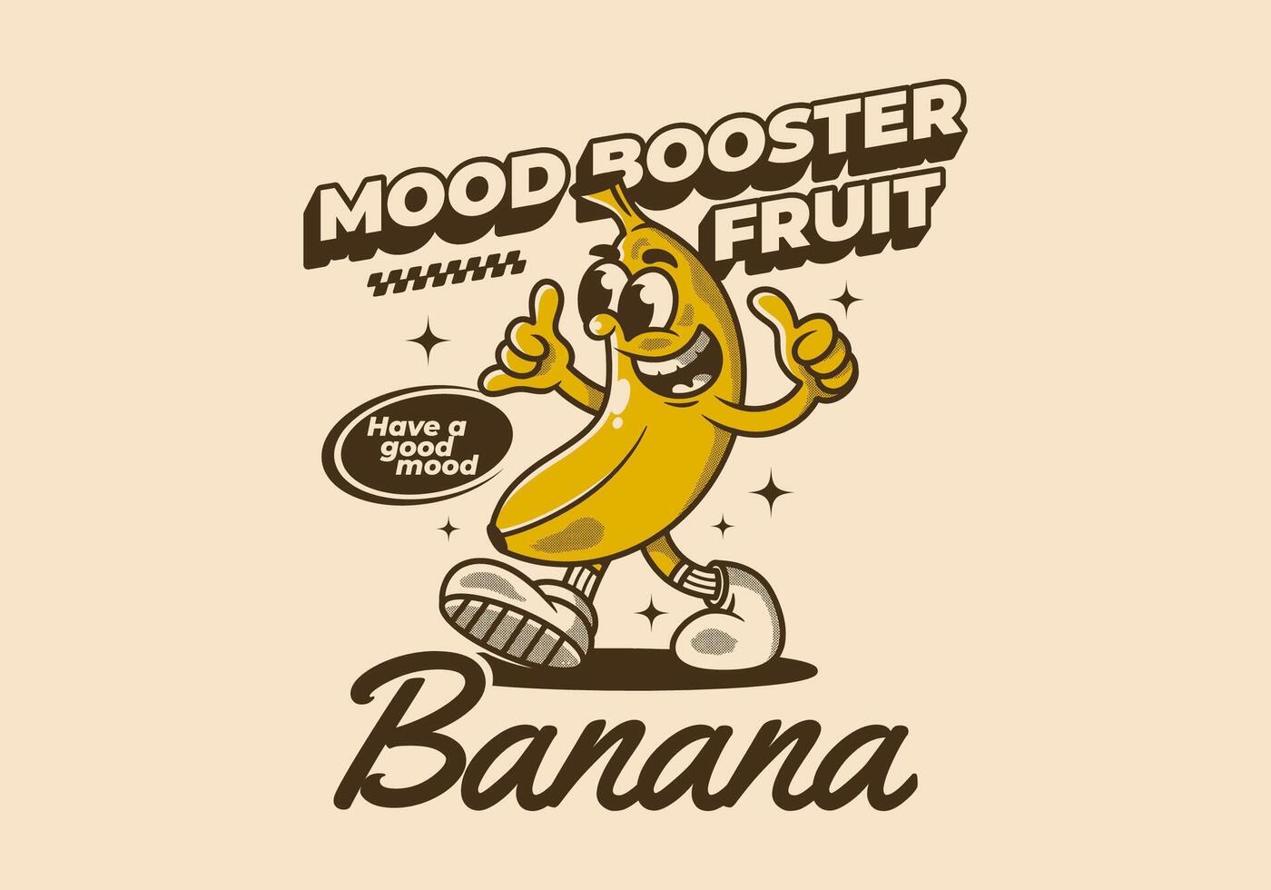 Mood booster fruit. Mascot character illustration of walking banana vector