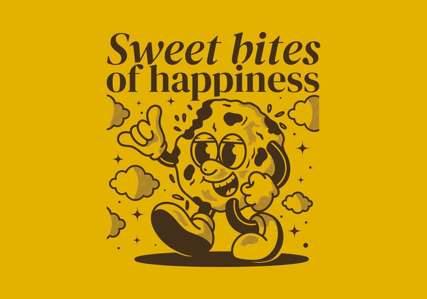 Sweet bites of happiness. Mascot character of a walking cookies in retro style vector