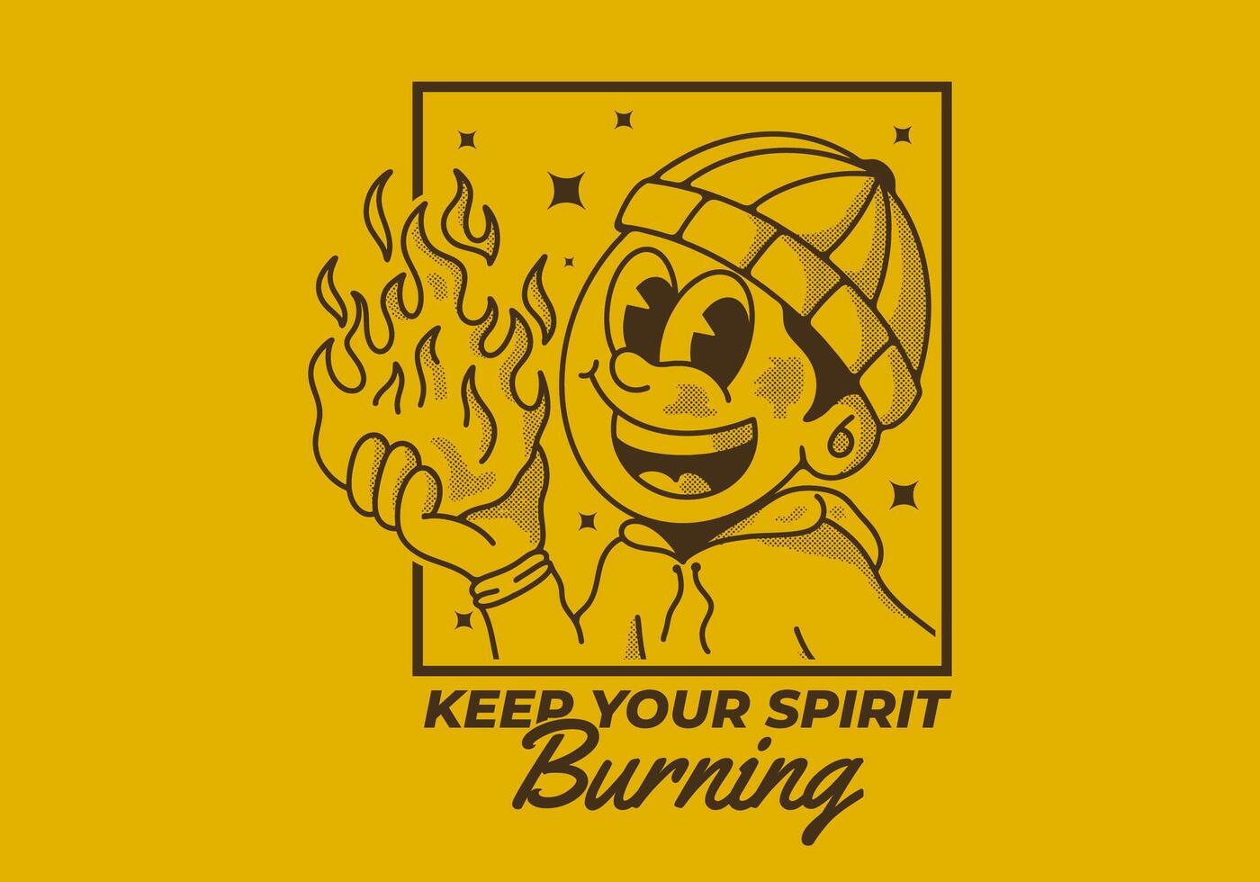 Keep your spirit burning. Vintage illustration of a beanie guy holding a fire vector