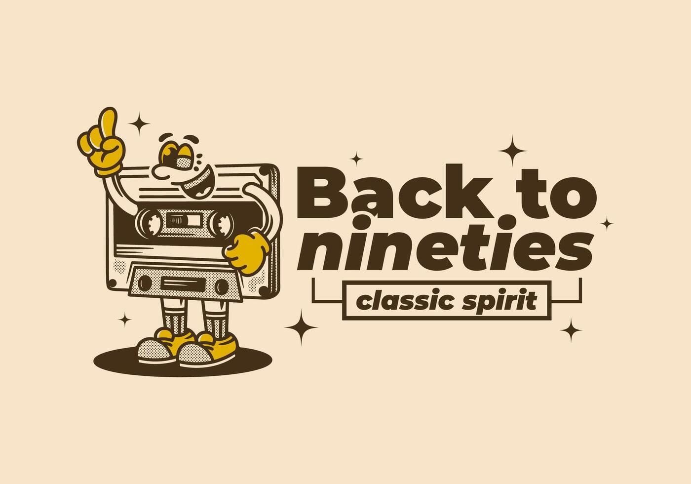 Back to nineties. Vintage character illustration of Tape cassette vector