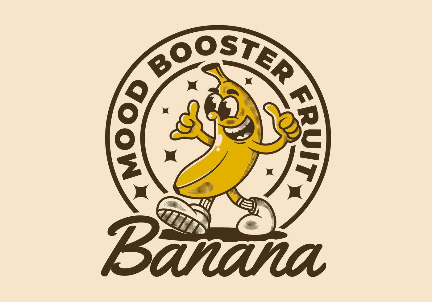 Mood booster fruit. Mascot character illustration of walking banana vector