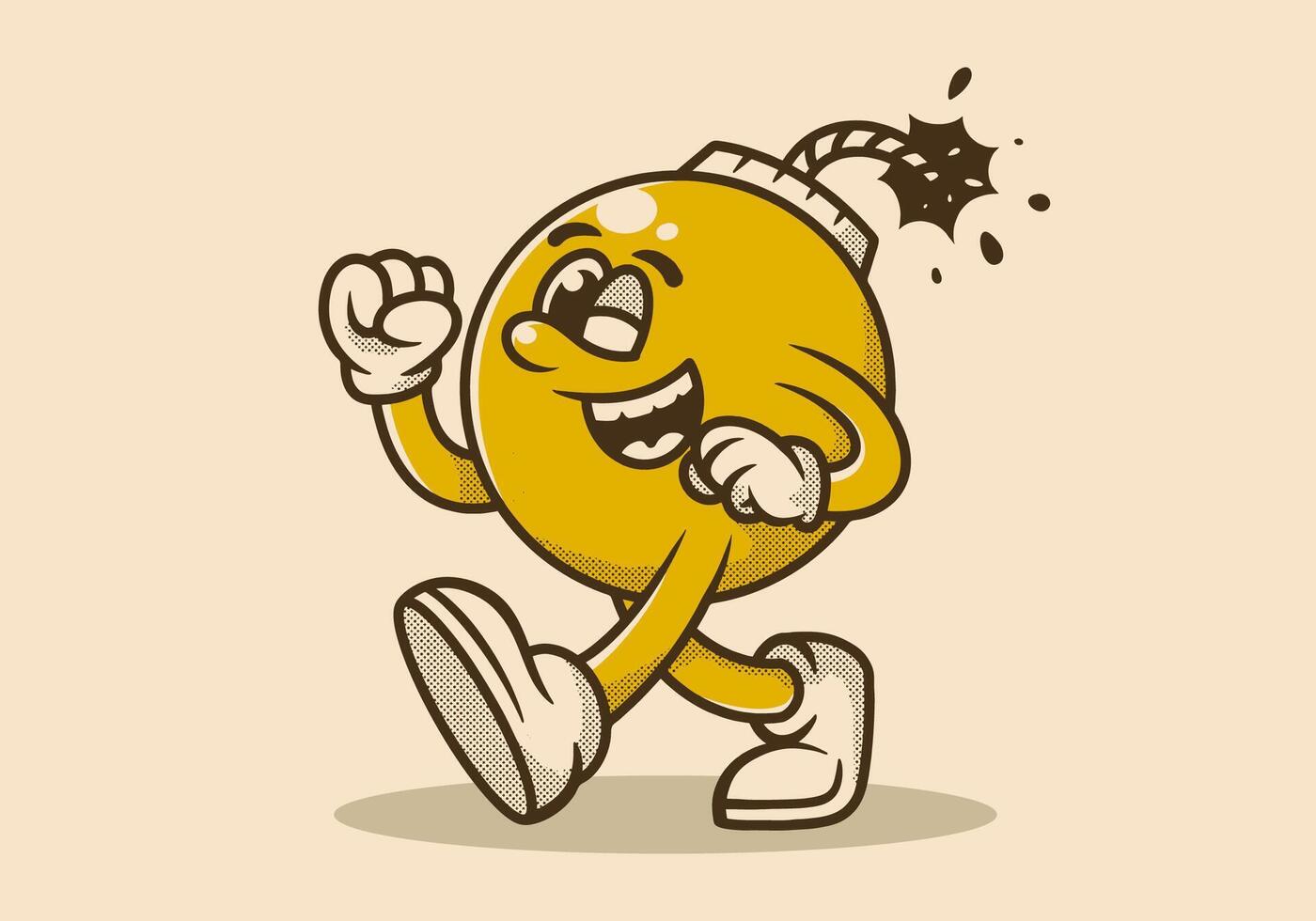 Vintage illustration of walking bomb mascot character with happy face vector