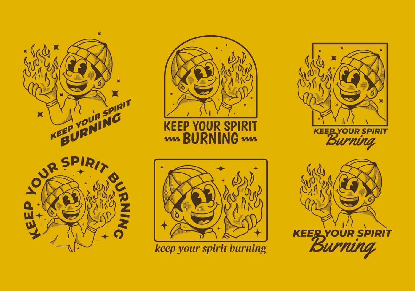 Keep your spirit burning. Vintage illustration of a beanie guy holding a fire vector