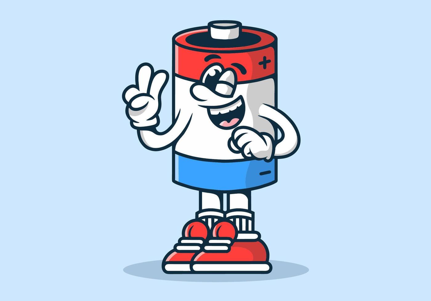 Cute mascot character of a battery with hand forming peace symbol vector