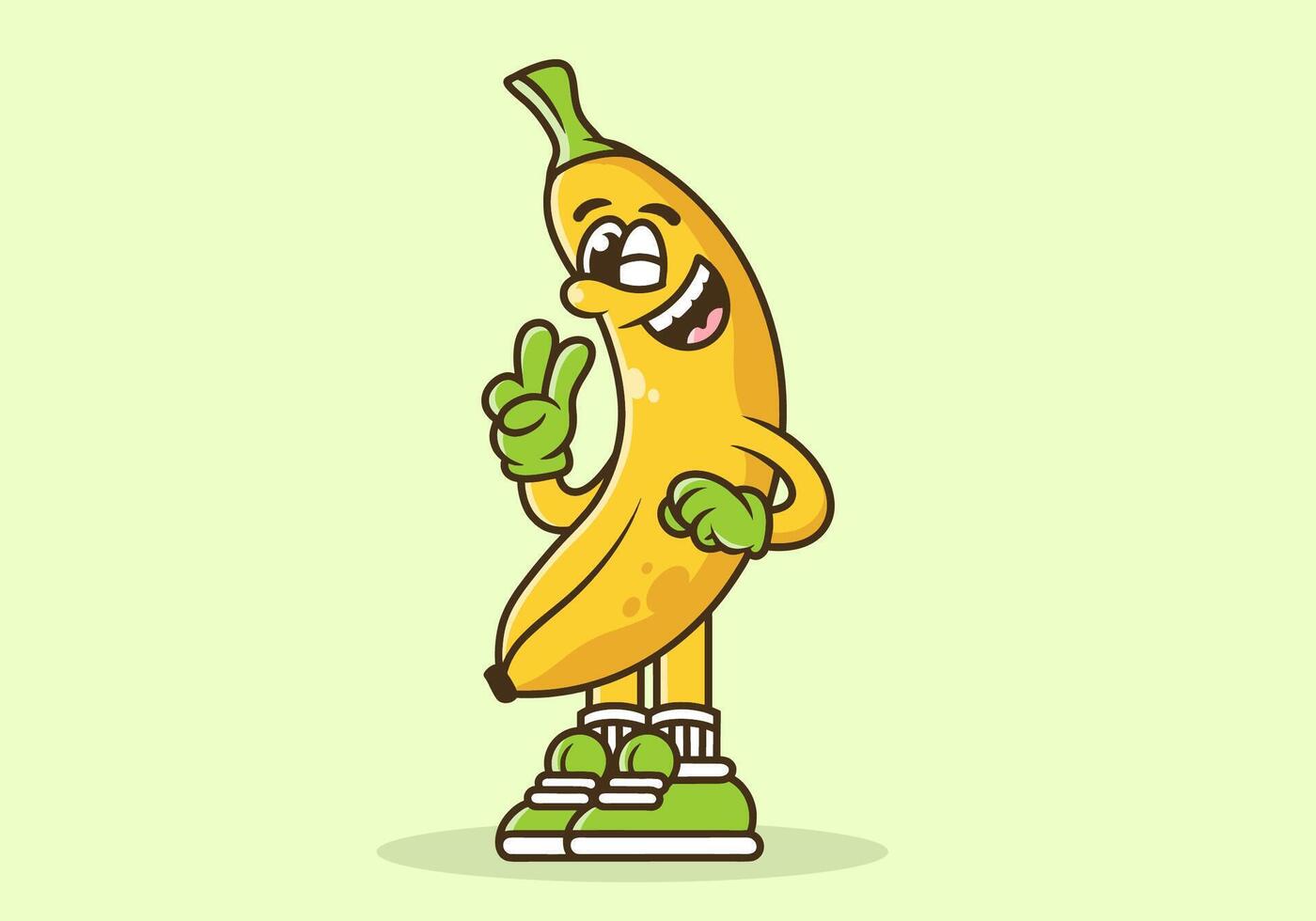 Cute mascot character of a banana with hand forming peace symbol vector