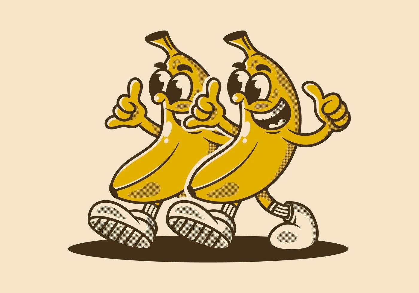 mascota personaje ilustración de caminando plátano vector