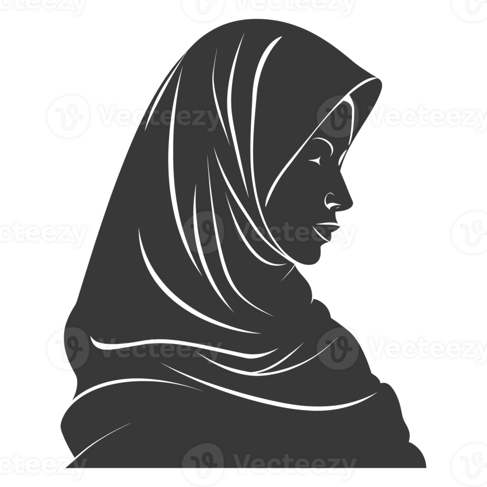 AI generated Silhouette women head wearing hijab black color only png