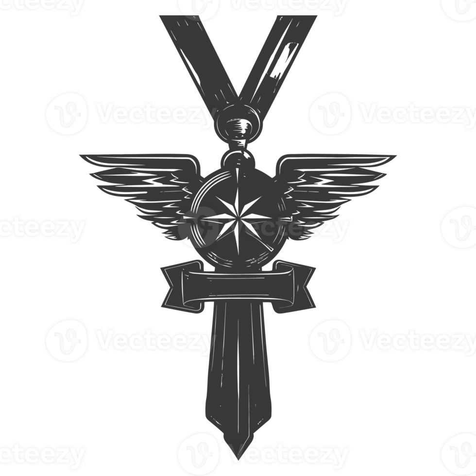AI generated Silhouette war medal of honor black color only png