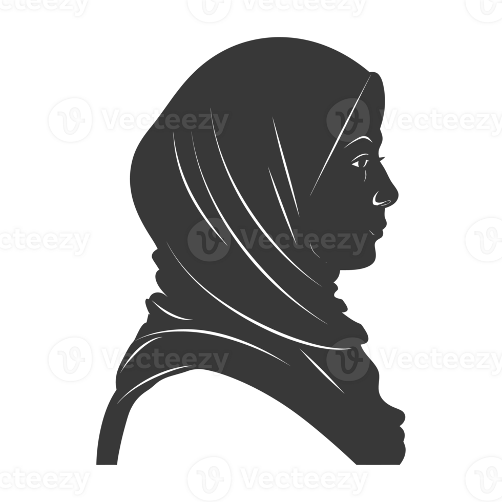 AI generated Silhouette women head wearing hijab black color only png