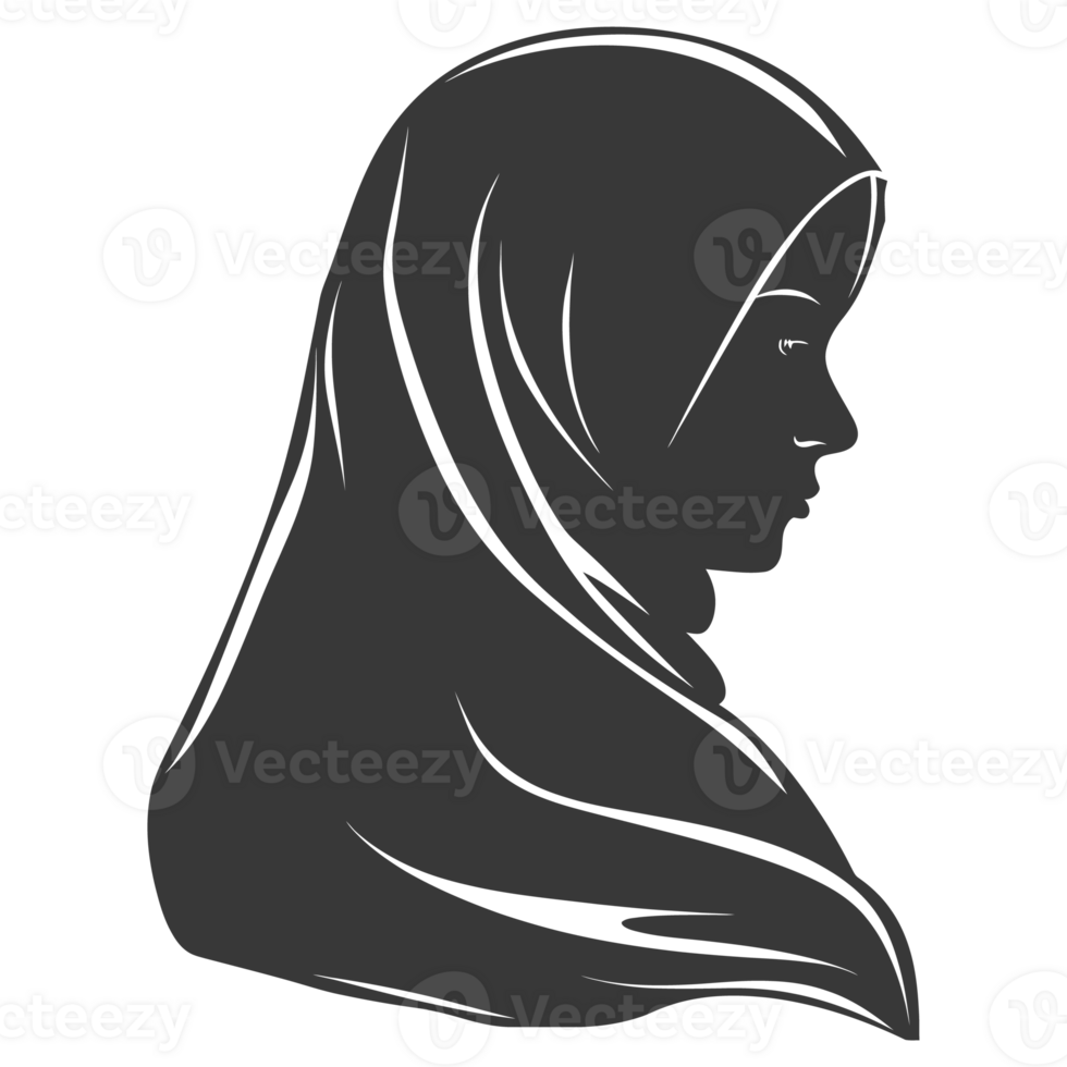 AI generated Silhouette women head wearing hijab black color only png