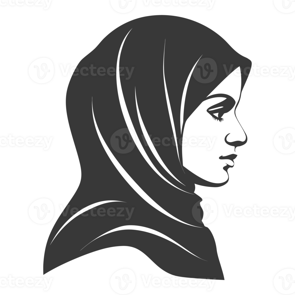 AI generated Silhouette women head wearing hijab black color only png