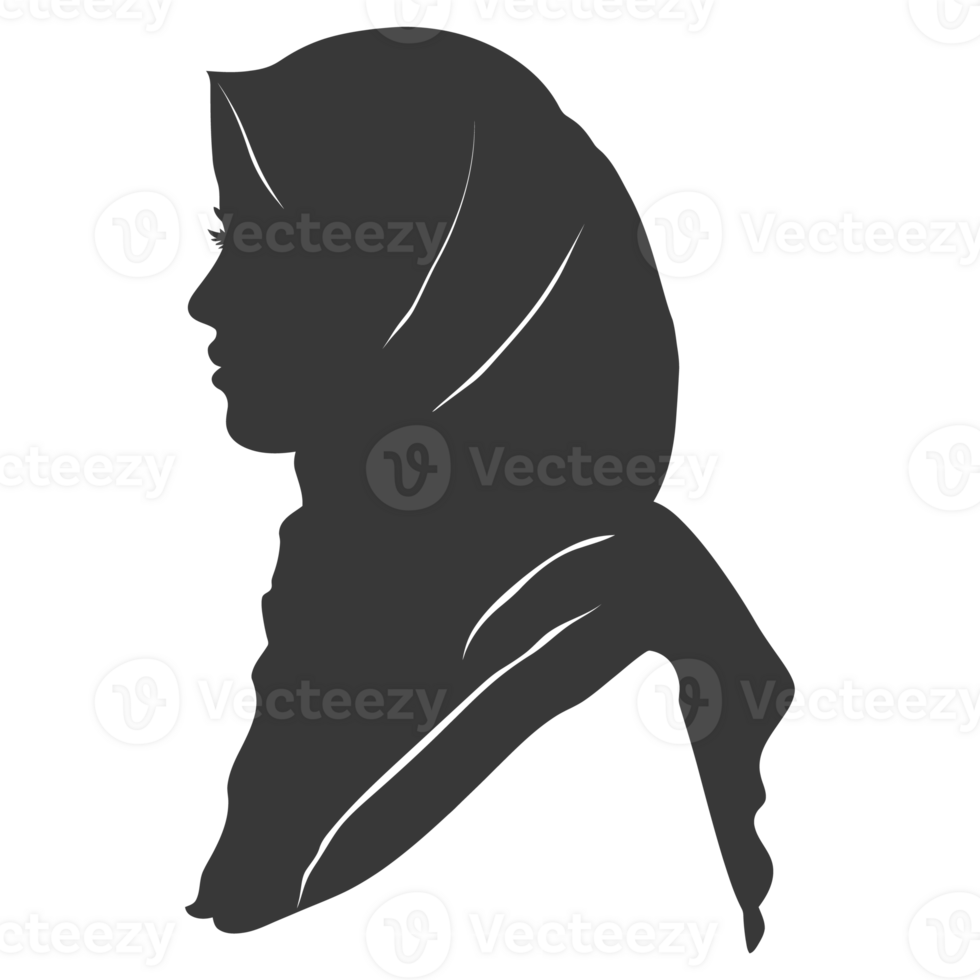 AI generated Silhouette women head wearing hijab black color only png