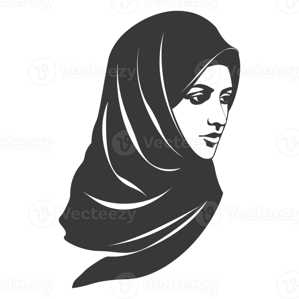AI generated Silhouette women head wearing hijab black color only png