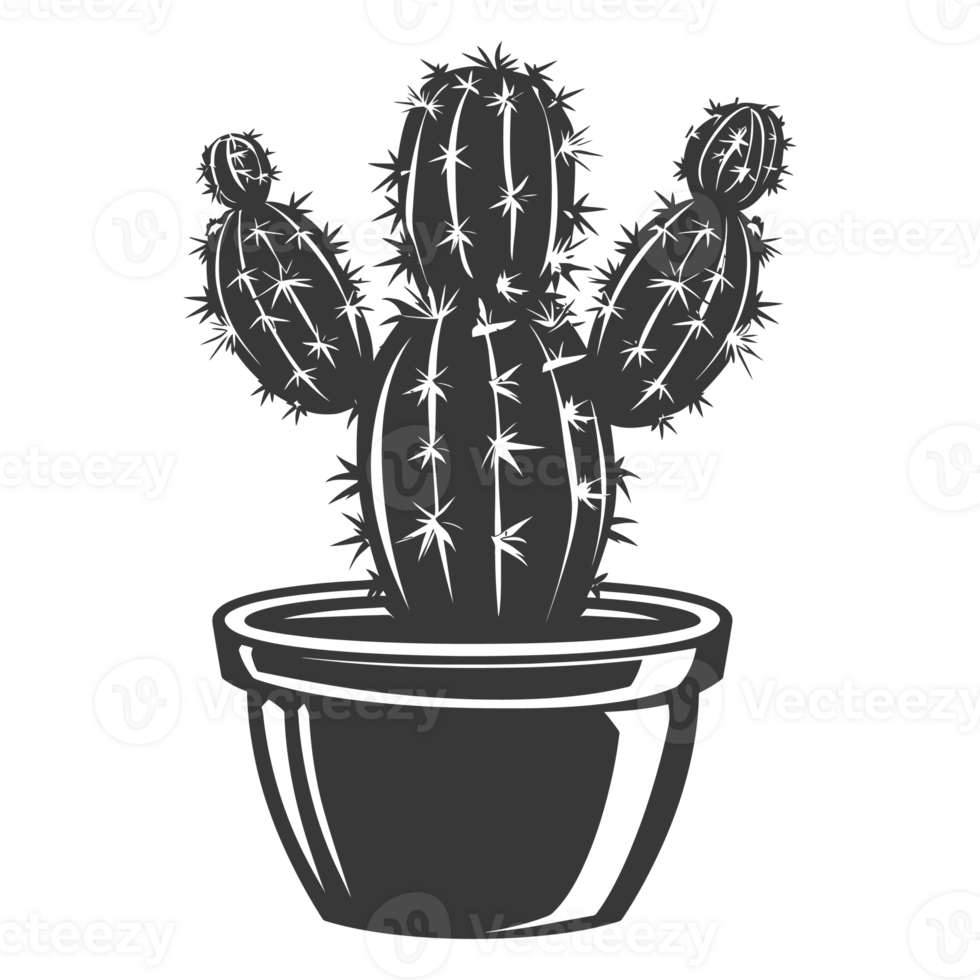 AI generated Silhouette cactus plant in the vase black color only png