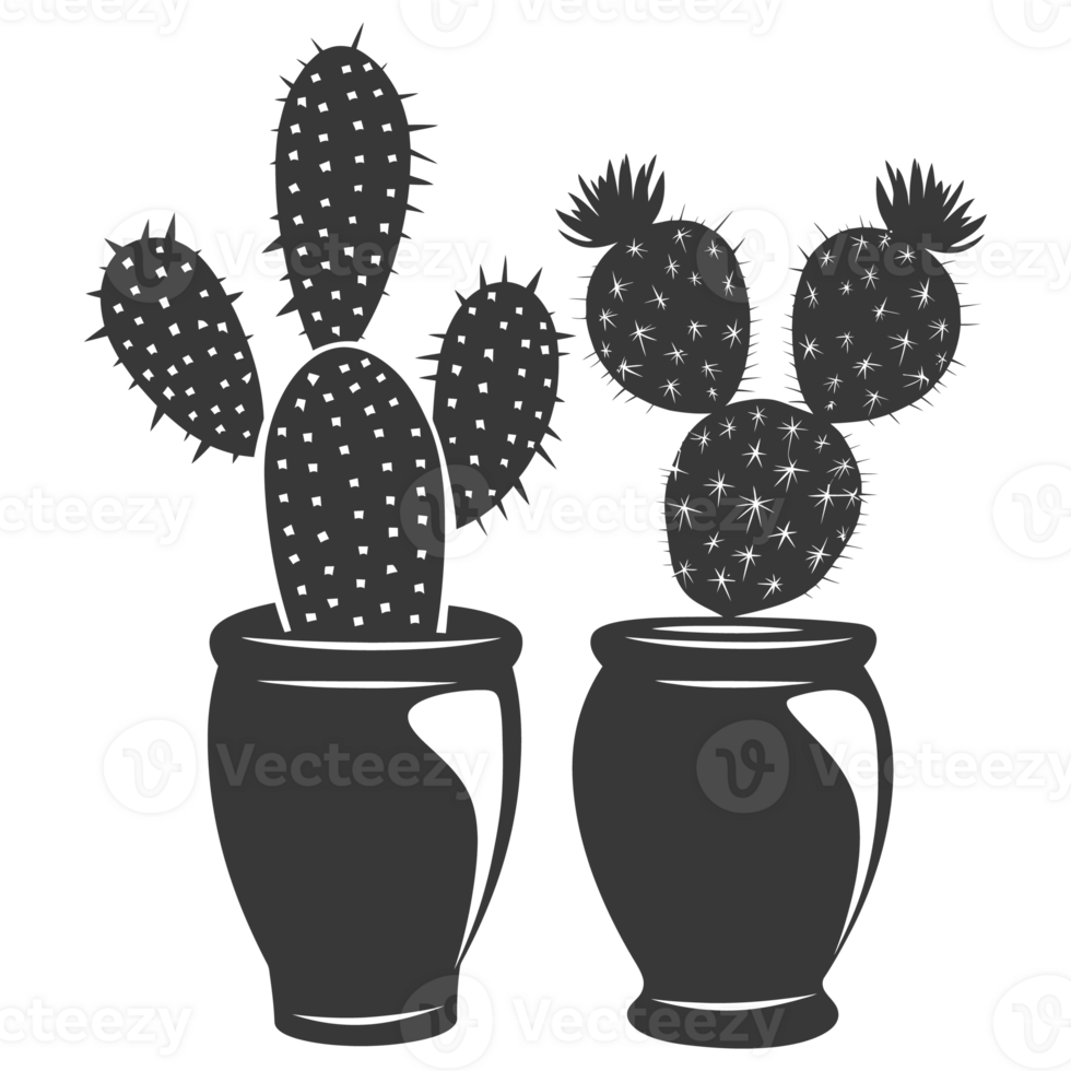 AI generated Silhouette cactus plant in the vase black color only png