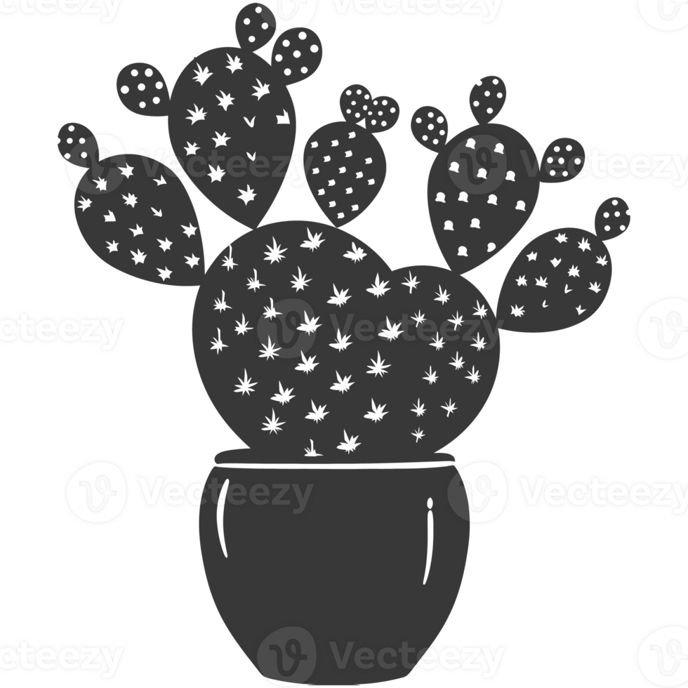AI generated Silhouette cactus plant in the vase black color only png