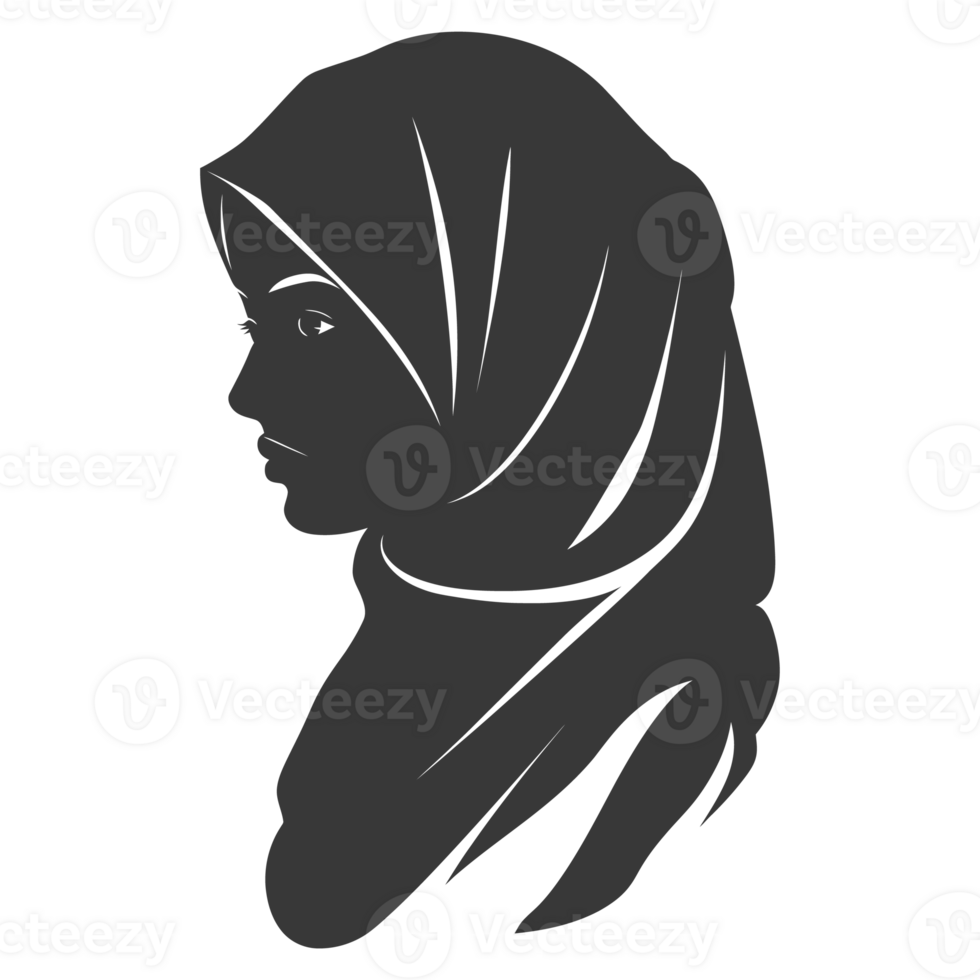 AI generated Silhouette women head wearing hijab black color only png