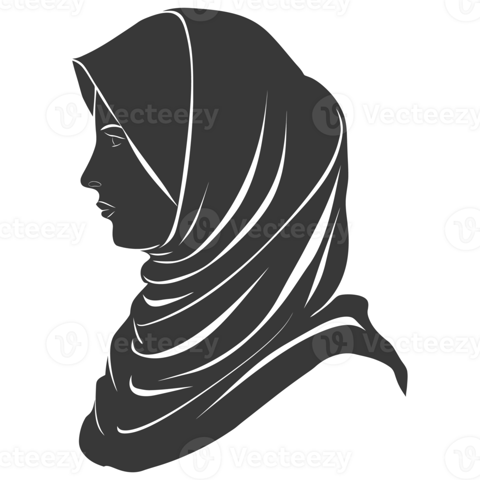 AI generated Silhouette women head wearing hijab black color only png