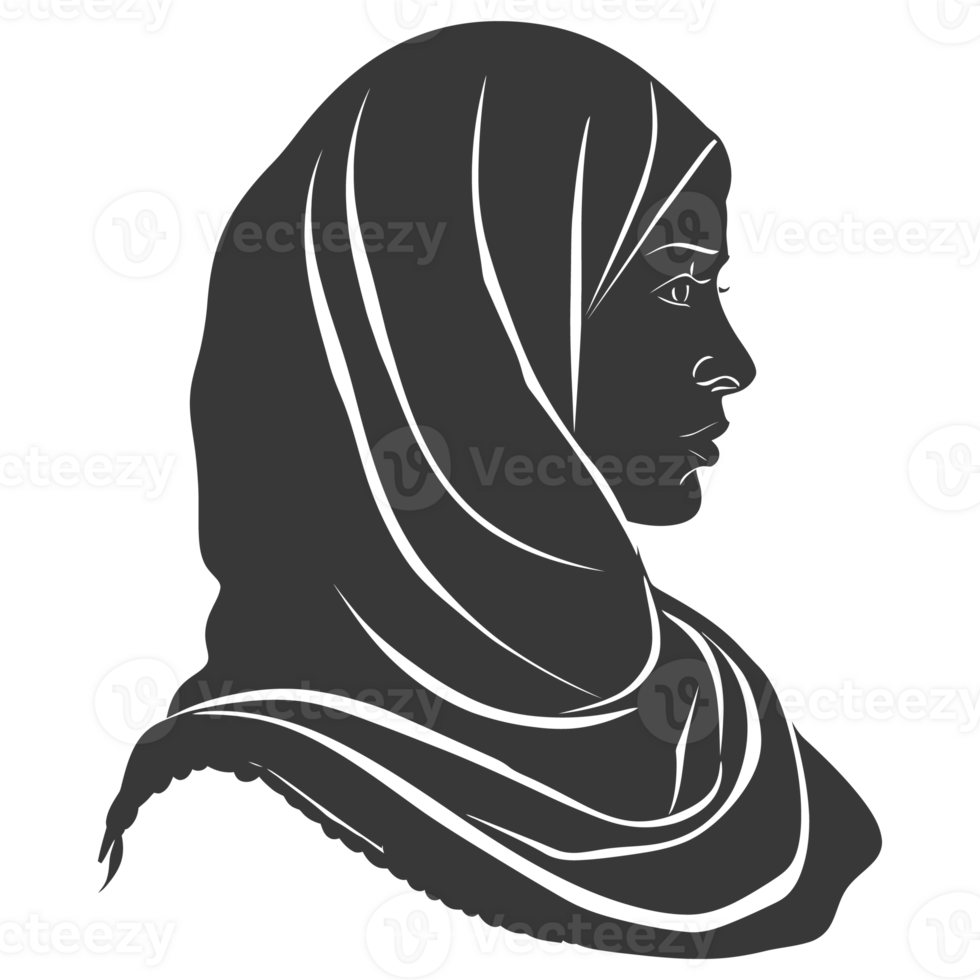 AI generated Silhouette women head wearing hijab black color only png