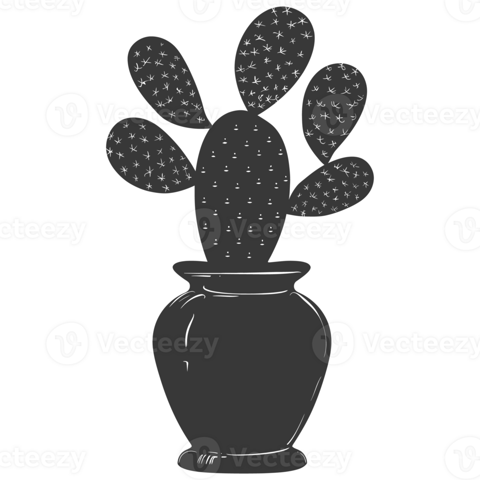 AI generated Silhouette cactus plant in the vase black color only png