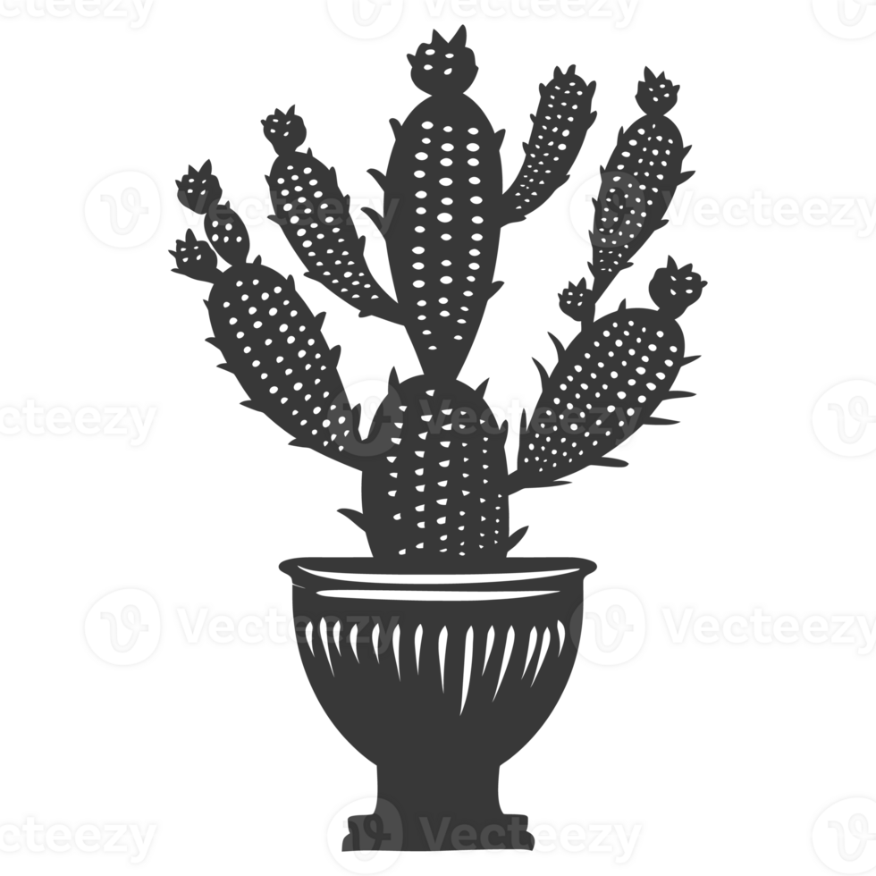 AI generated Silhouette cactus plant in the vase black color only png