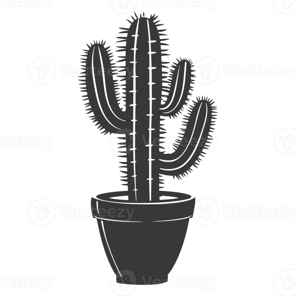 AI generated Silhouette cactus plant in the vase black color only png