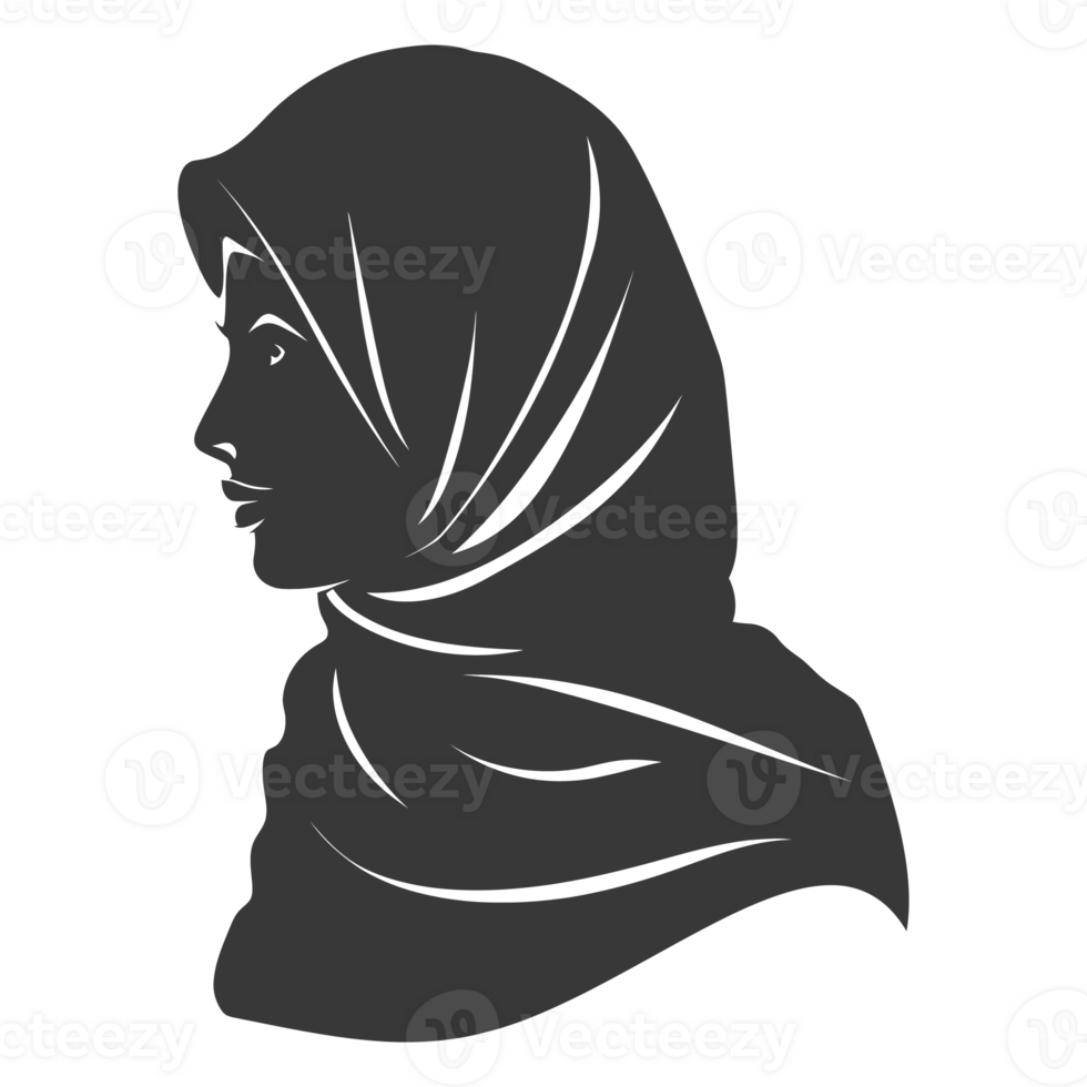 AI generated Silhouette women head wearing hijab black color only png