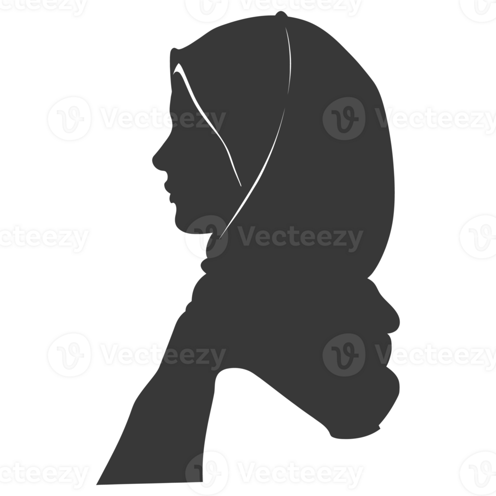 AI generated Silhouette women head wearing hijab black color only png