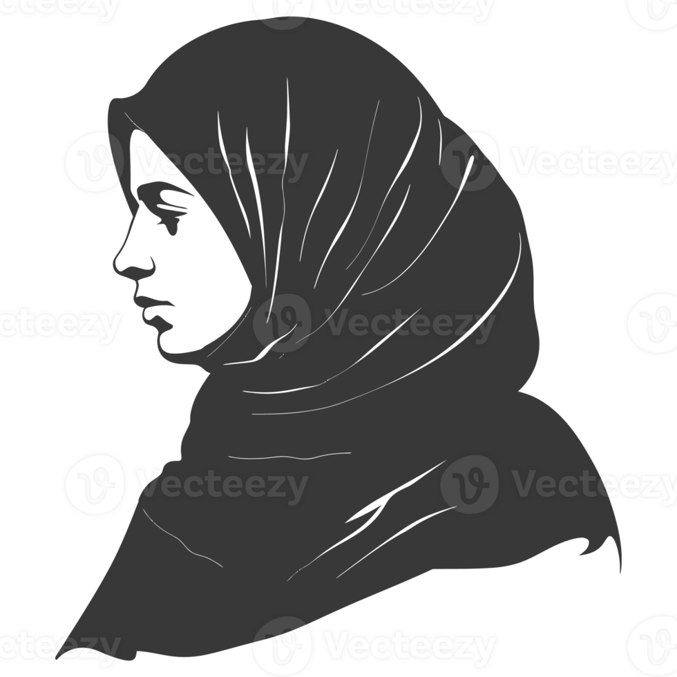 AI generated Silhouette women head wearing hijab black color only png