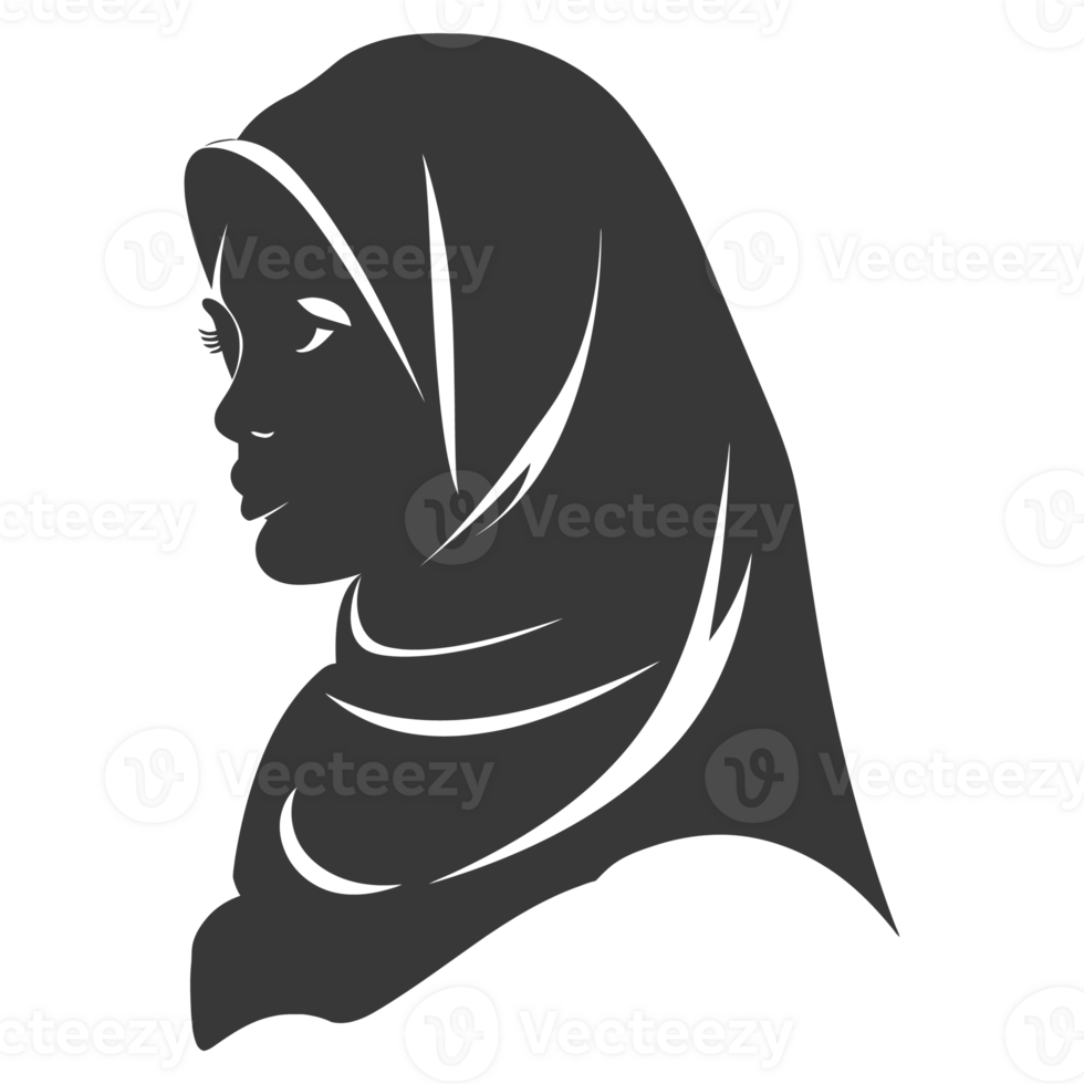 AI generated Silhouette women head wearing hijab black color only png