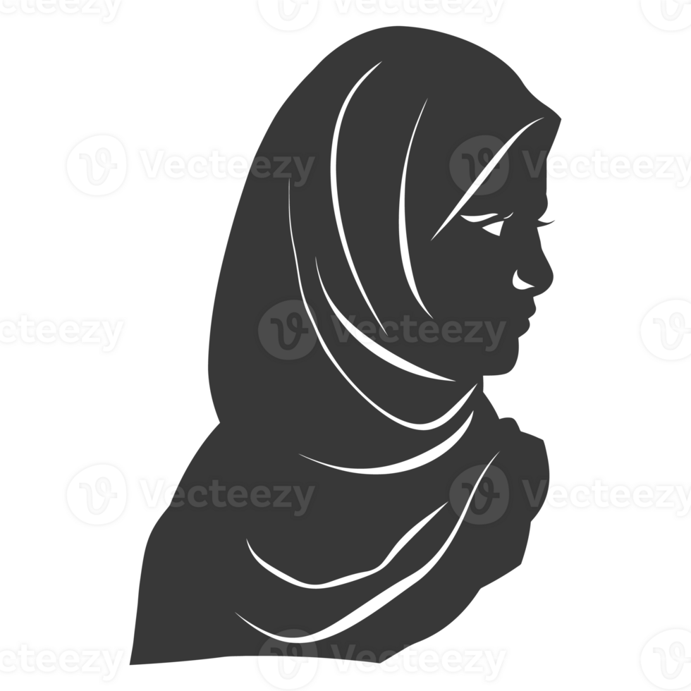 AI generated Silhouette women head wearing hijab black color only png