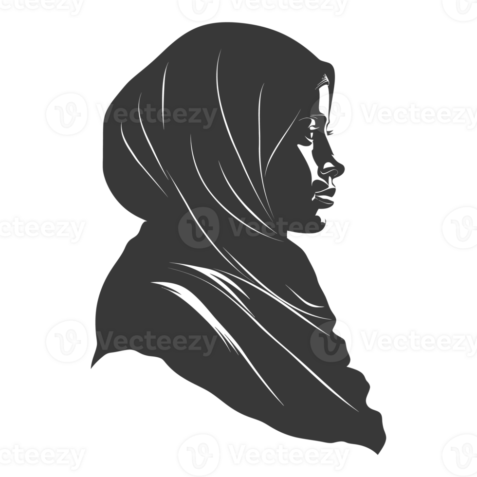 AI generated Silhouette women head wearing hijab black color only png